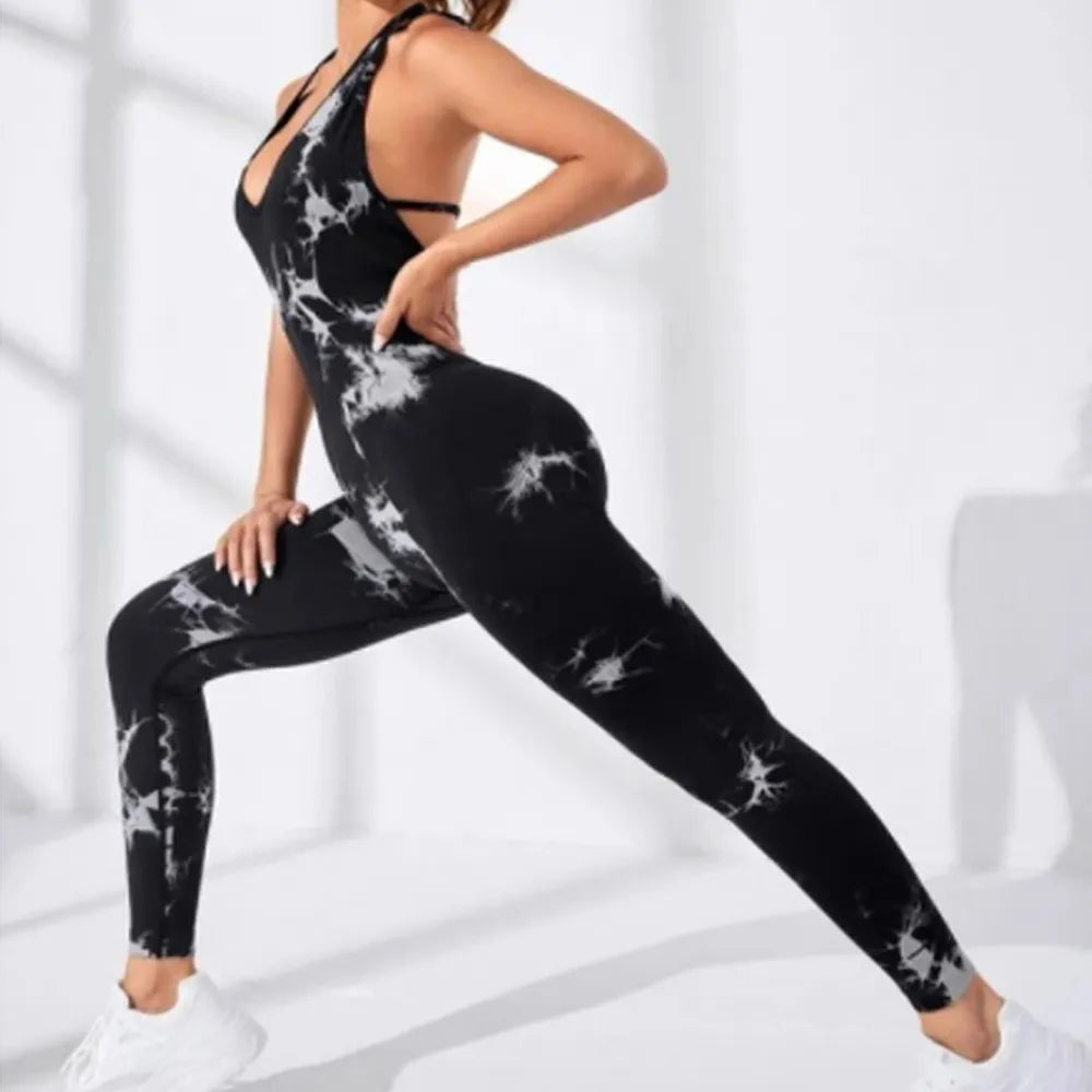 Women's Backless Yoga Bodysuit Activewear Set