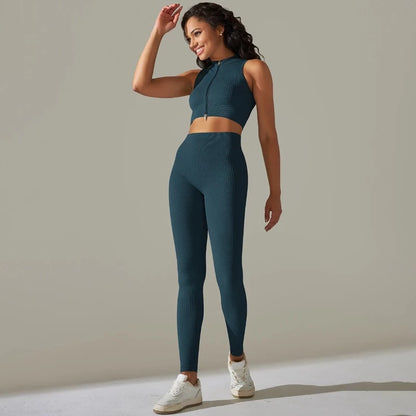 2PCS Seamless Women Yoga Zipper Suit - Ngu activewear